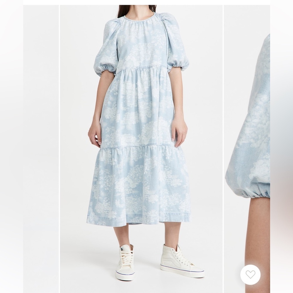 The Great Beautiful Floral Park Dress in Blue Denim